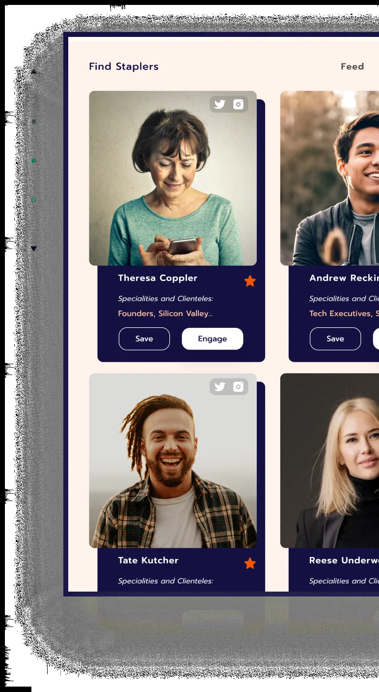 The Stapler app showing matchmaker profiles to choose from